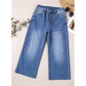 Women High Waisted Wide Leg Jeans Stretchy Baggy Capri Denim Pants